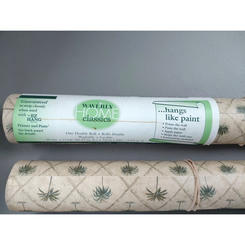 Waverly Wallpaper Palm Tree 3 Rolls 56 sq ft EACH Tropical Countryside NEW Beige - Picture 2 of 7